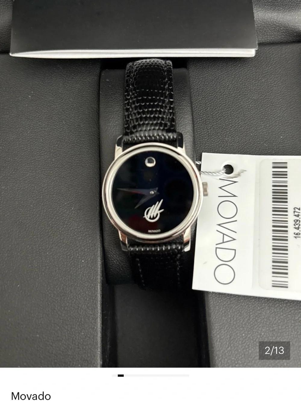 🔥NEW-Movado Women’s Black Dial Silver-Tone Case Leather Watch